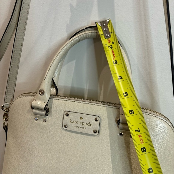 KATE SPADE NEW YORK Leather Cream Ecru Pink Lining Purse Crossbody Satchel - Picture 13 of 14